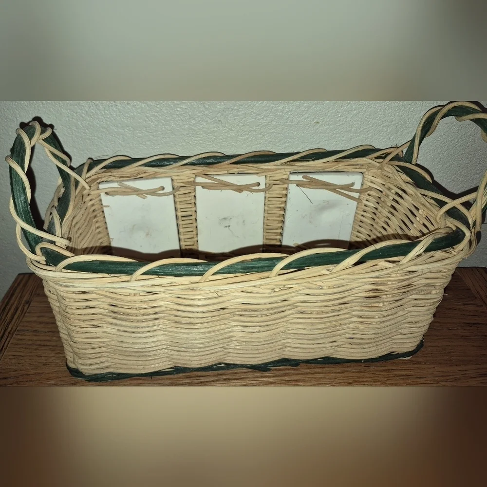 Vintage Woven Wicker Basket with Handles 12x5
